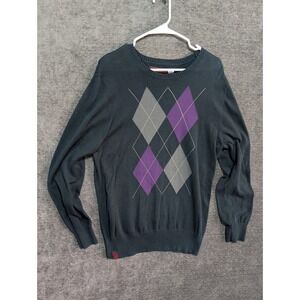 Tony Hawk Mens Argyle Crew Neck Sweater Charcoal Purple Grey HK042820-05 L
